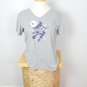 Life is Wicked Good Witch Grey V Neck Tee Halloween Witchy XL Woman